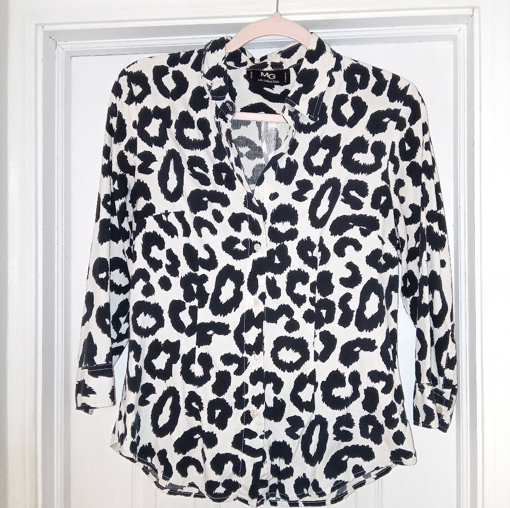 Leopard Animal Print Silk Blouse Top